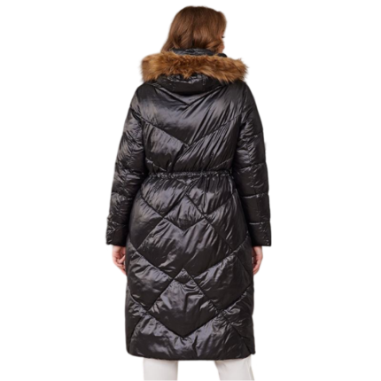 Black Shine Wintermetel Damen lang mit Kapuze