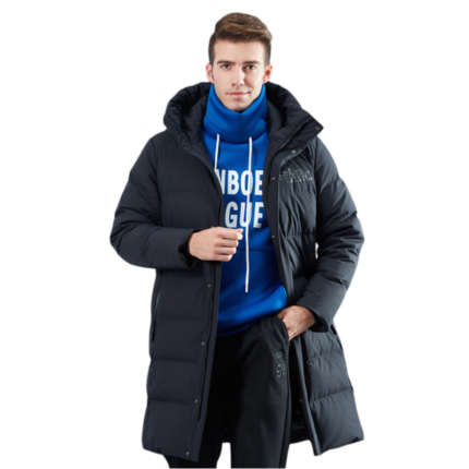 Blau Langer Wintermantel Herren Hooded