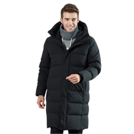 Schwarz Langer Wintermantel Herren Hooded