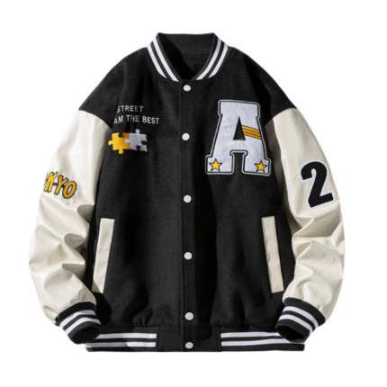 Schwarze lockere Varsity Letterman College Jacke