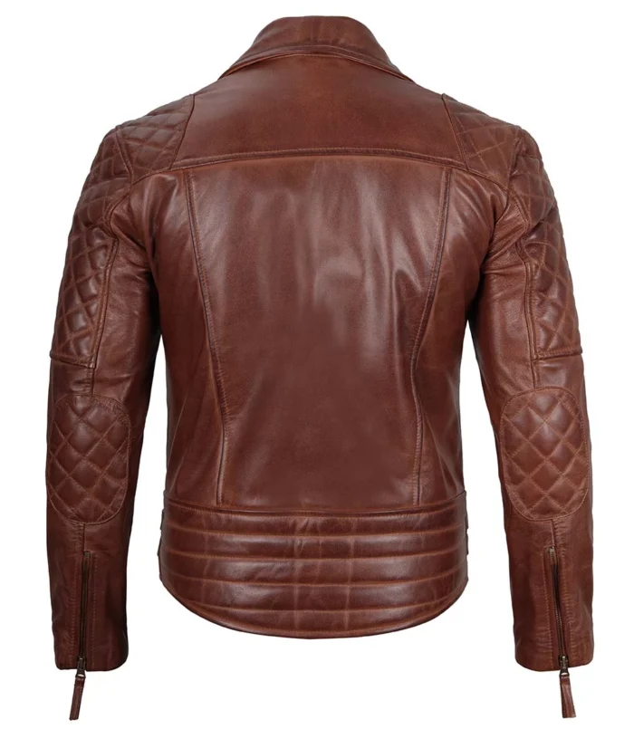 Dunkelbraune gesteppte asymmetrische Leder-Bikerjacke Herren