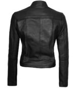 Damen Schwarze Cafe Racer Slim Fit Lederjacke