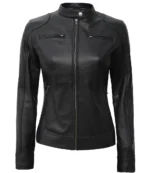 Dodge Schwarze Damen Leder Biker Jacke