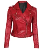 Margaret Rote Damen Biker Lederjacke