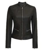 Schwarze Slim Fit Cafe Racer Damenjacke aus echtem Leder