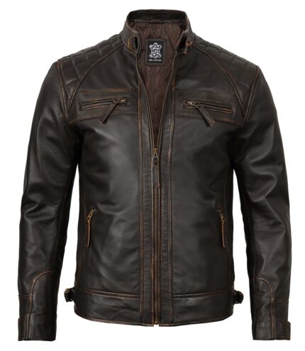 Cafe Racer Herren Lederjacke in brauner Distressed-Optik