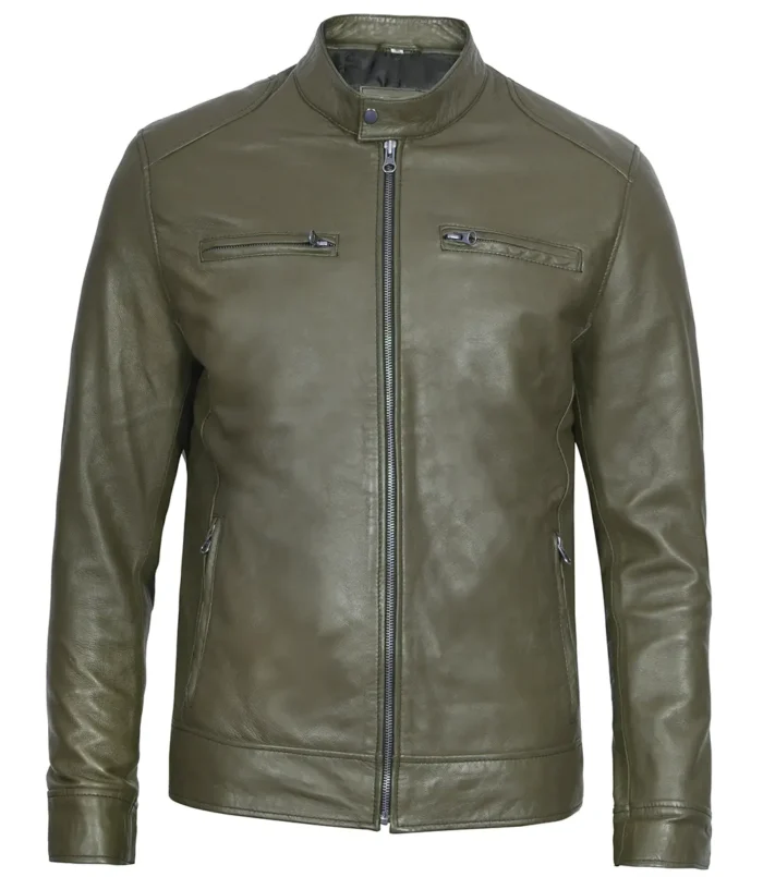 Dodge Herren Grün Cafe Racer Echtleder Jacke