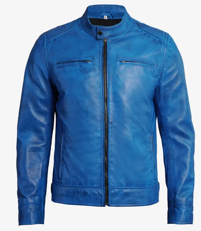 Dodge Cafe Racer Blaue Lederjacke Herren Kaufen