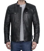 Schwarze Cafe Racer Lederjacke Männer