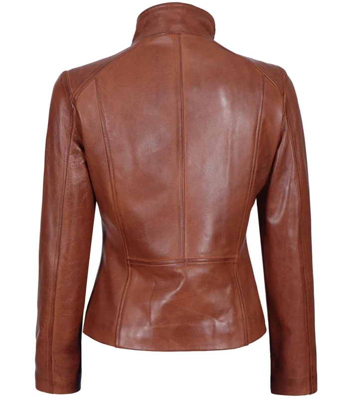 Arezzo Cognac Cafe Racer Style Damen Lederjacke