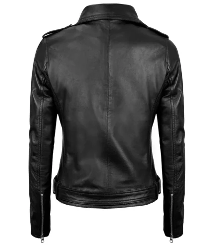 Asymmetrische Schwarze Leder Moto Jacke Frauen