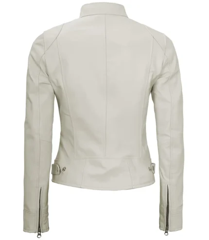 Aus weißem Leder Motorrad Cafe Racer Jacke für Frauen