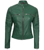 Austin Damen Bikerjacke Cafe Racer aus echtem Leder in Grün