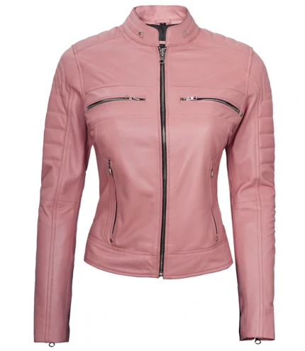 Austin Damen Rosa Cafe Racer Echtlederjacke
