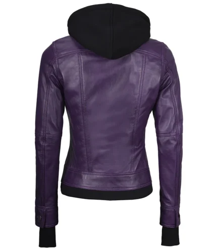 Betty Damen Lederjacke lila mit abnehmbarer Kapuze