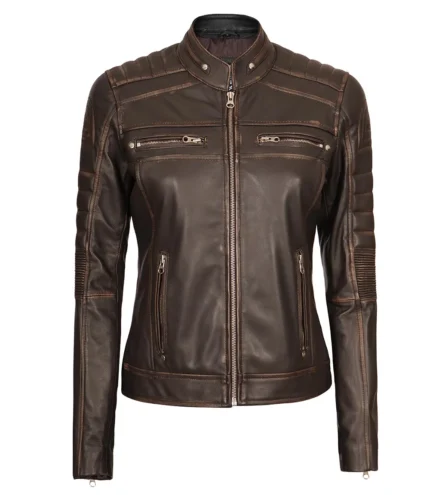Braune Cafe Racer Bikerjacke im Used Look für Damen