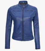 Cafe Racer Damen Blaue Lederjacke