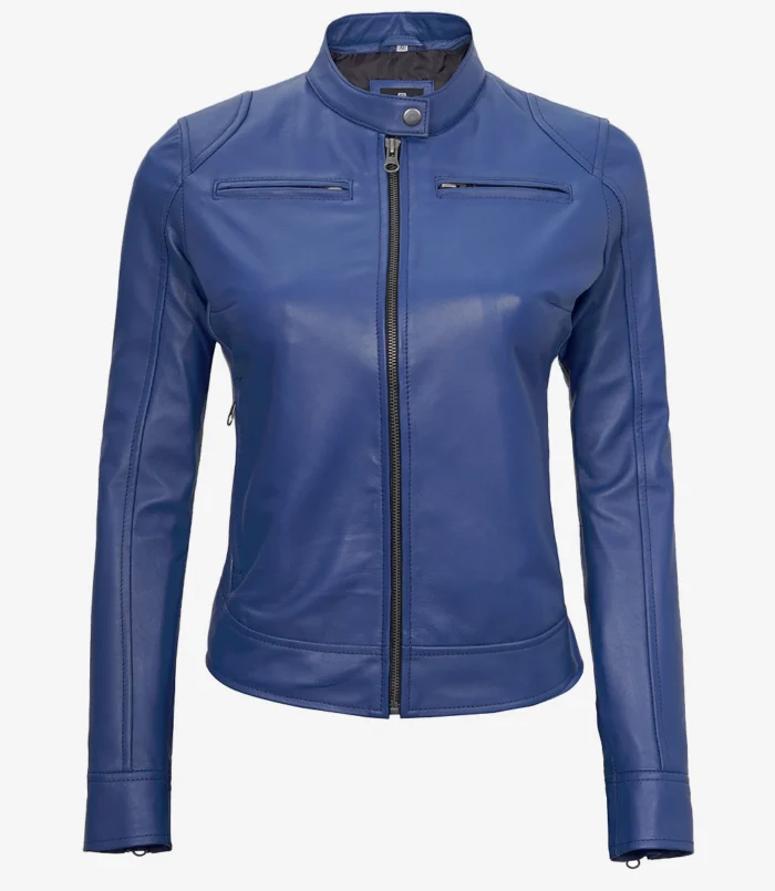 Cafe Racer Damen Blaue Lederjacke