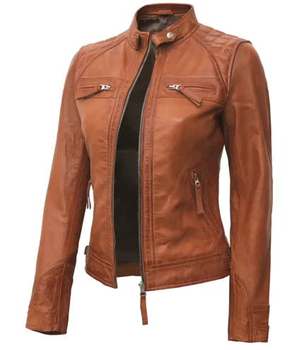 Cafe Racer Tan Lederjacke für Damen
