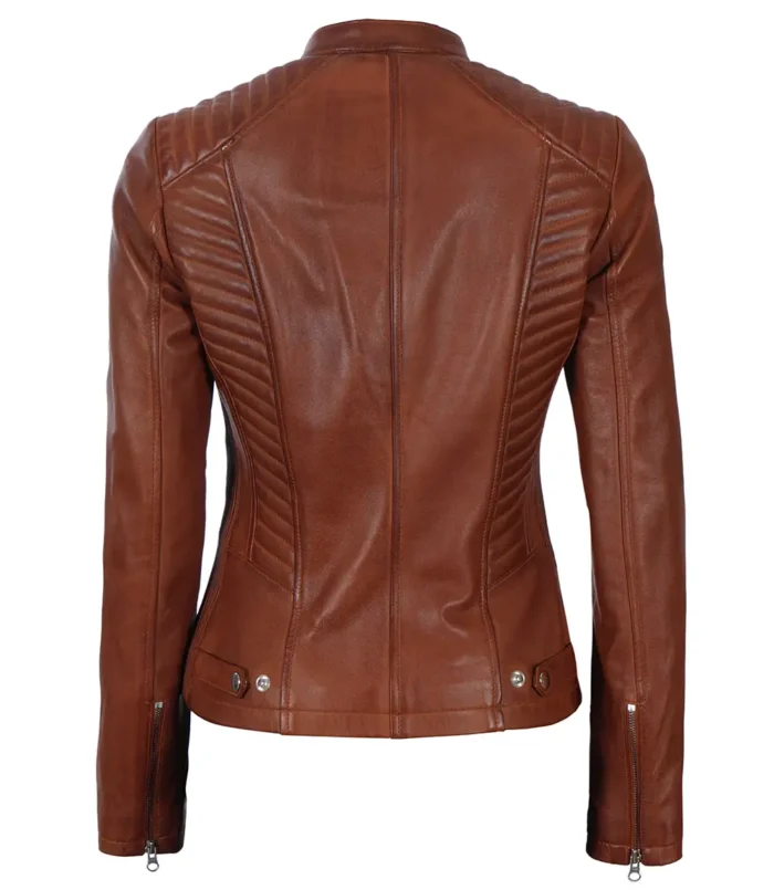 Damen Cafe Racer Cognac Braune Lederjacke