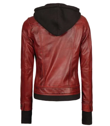 Damen Lederjacke mit kastanienbrauner Kapuze Stylisch Funktionell