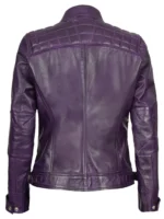Damen Lila Gesteppte Leder Cafe Racer Jacke
