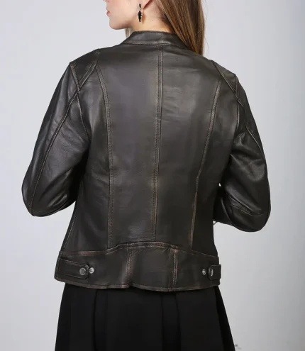 Damen Rub Off Braune Vintage Lederjacke