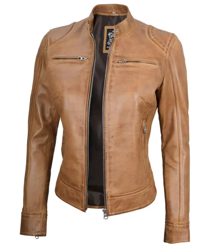 Dodge Camel Cafe Racer Lederjacke für Damen