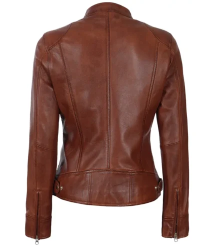 Dodge Damen Cognac Wachs Braun Lederjacke