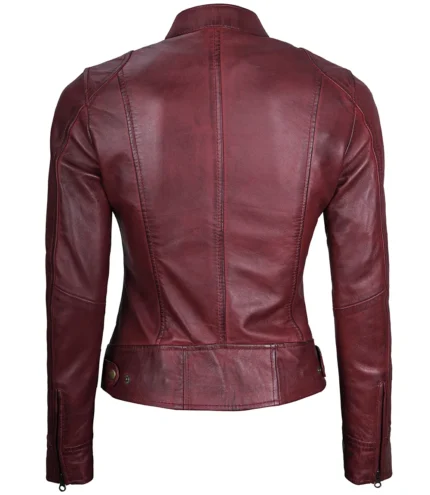 Dodge Damen Kastanienbraune Cafe Racer Lederjacke
