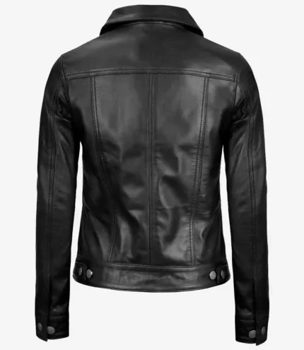 Frauen Schwarz Trucker Lederjacke