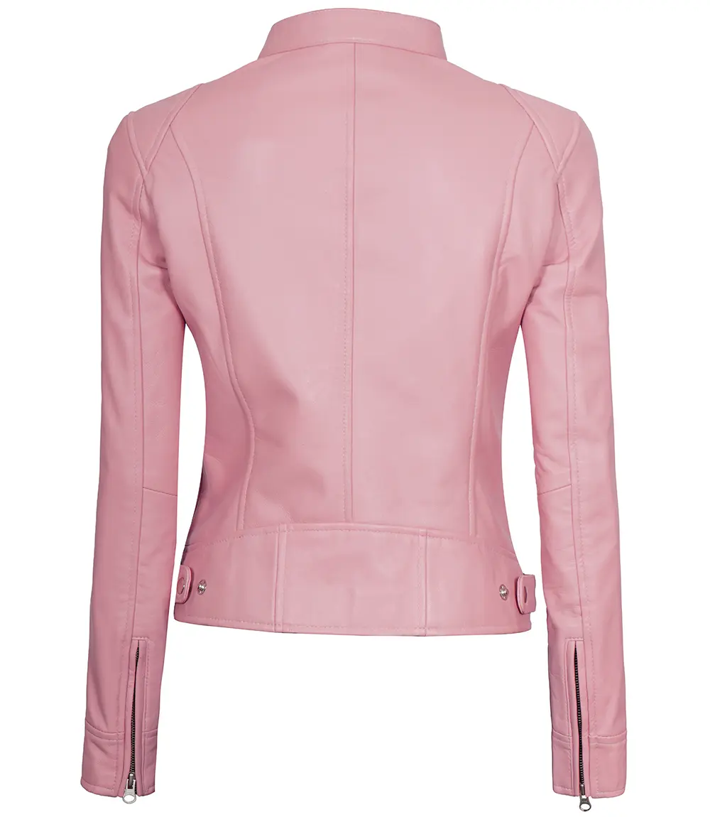 Hellrosa Damen Motorrad Cafe Racer Lederjacke