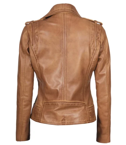 Kirsten Damen Asymmetrische Kamelbraune Echtlederjacke