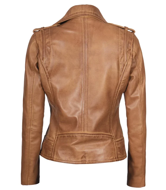 Kirsten Damen Asymmetrische Kamelbraune Echtlederjacke