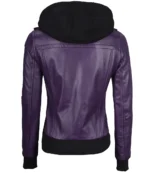 Lila Lederjacke für Frauen mit abnehmbarer Kapuze