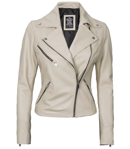 Ninfa Damen Jacke aus echtem Leder im Moto Stil Beige