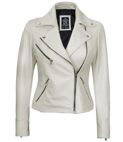 Ninfa Damen Moto Style Off White Echtlederjacke