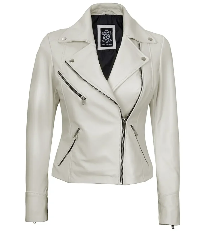 Ninfa Damen Moto Style Off White Echtlederjacke