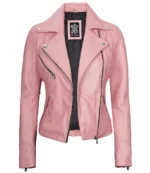 Ninfa Frauen Moto Stil Echtleder Rosa Jacke