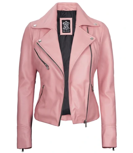 Ninfa Frauen Moto Stil Echtleder Rosa Jacke