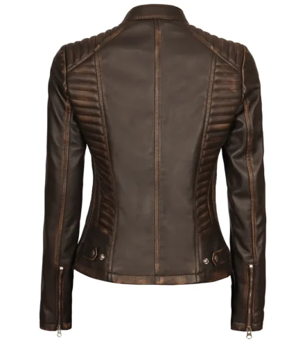 Rachel Damen Dunkelbraune Rub-off Cafe Racer Lederjacke