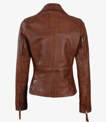 Ramsey Asymmetrische Lederjacke in Cognacbraun für Damen