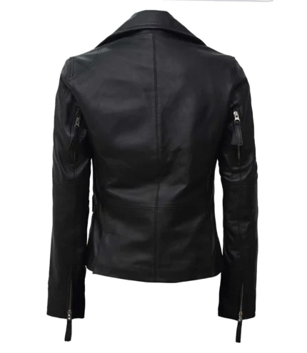 Schwarze Asymmetrische Lederjacke im Biker Stil für Damen
