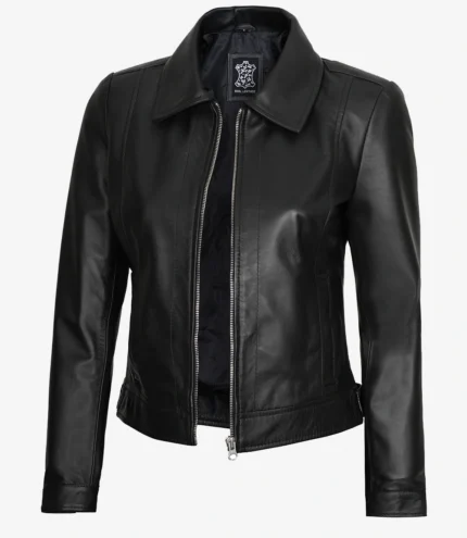 Schwarze Harrington Lederjacke für Damen
