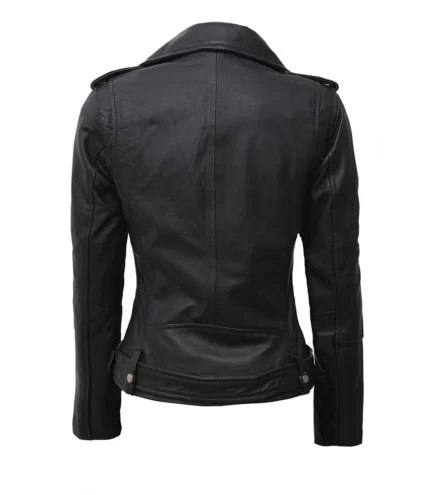 Schwarze asymmetrische Damenjacke aus echtem Biker Leder