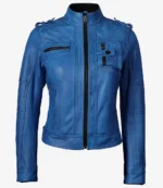 Tavares Damen Bikerjacke aus blauem Leder im Used Look
