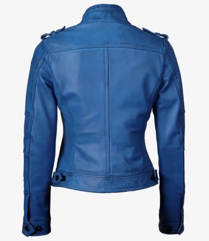 Tavares Damen Bikerjacke aus blauem Leder im Used Look