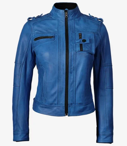 Tavares Damen Bikerjacke aus blauem Leder im Used Look