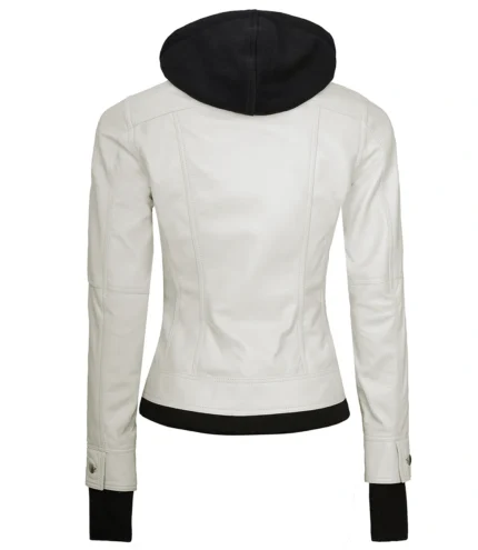 Tralee Damen Bomberjacke aus echtem Leder mit Kapuze Off White