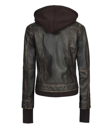 Tralee Dunkelbraune Damen Lederjacke mit Kapuze